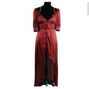 For Love And Lemons Burgundy Satin Maxi Dress